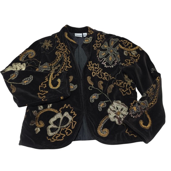 Chico's Jackets & Blazers - Chicos Brown Velvet Embellished Embroidered Jacket Women's Size L Whimsy Goth